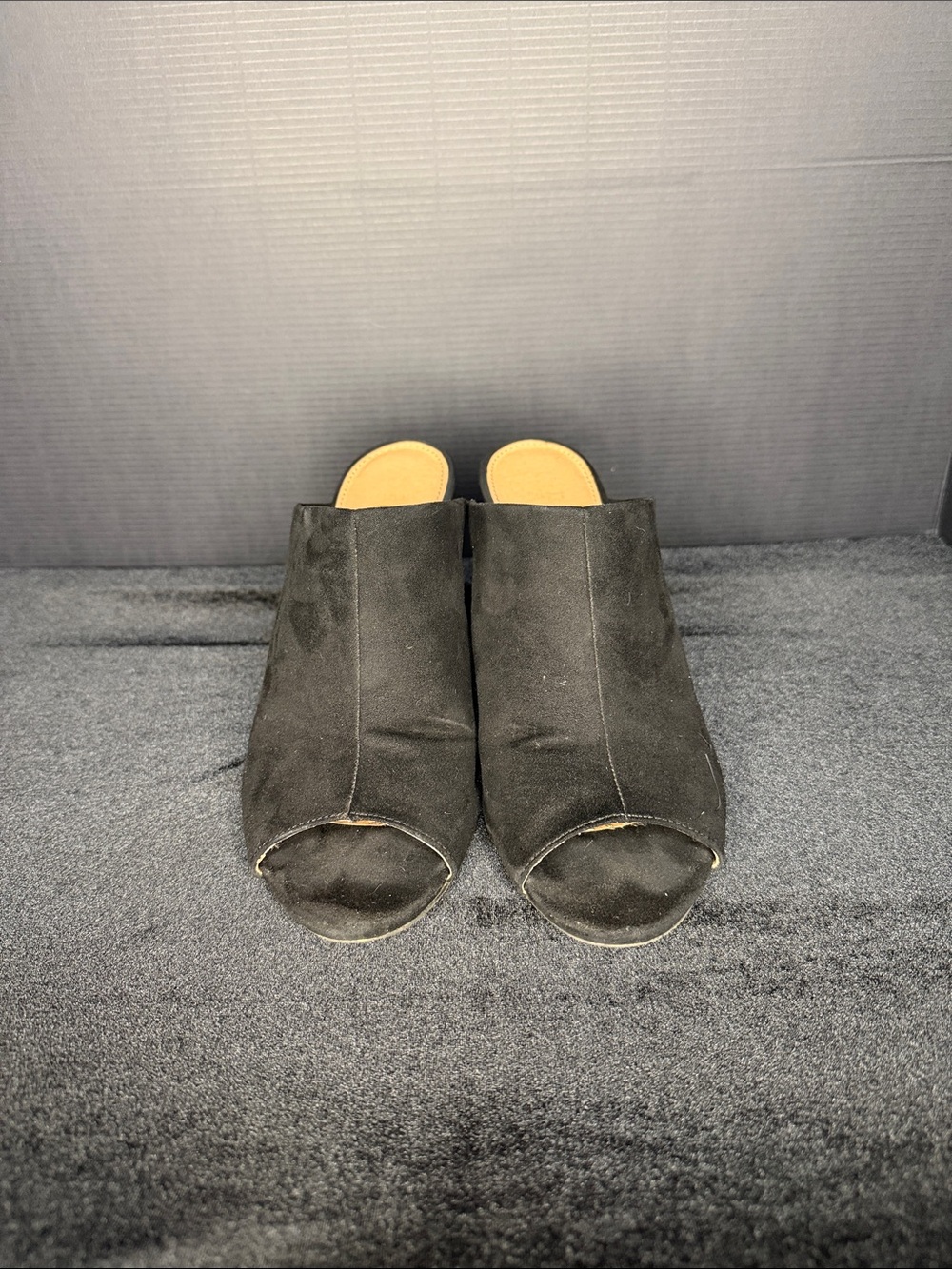Cato Black Suede Open-Toe Slide Mules